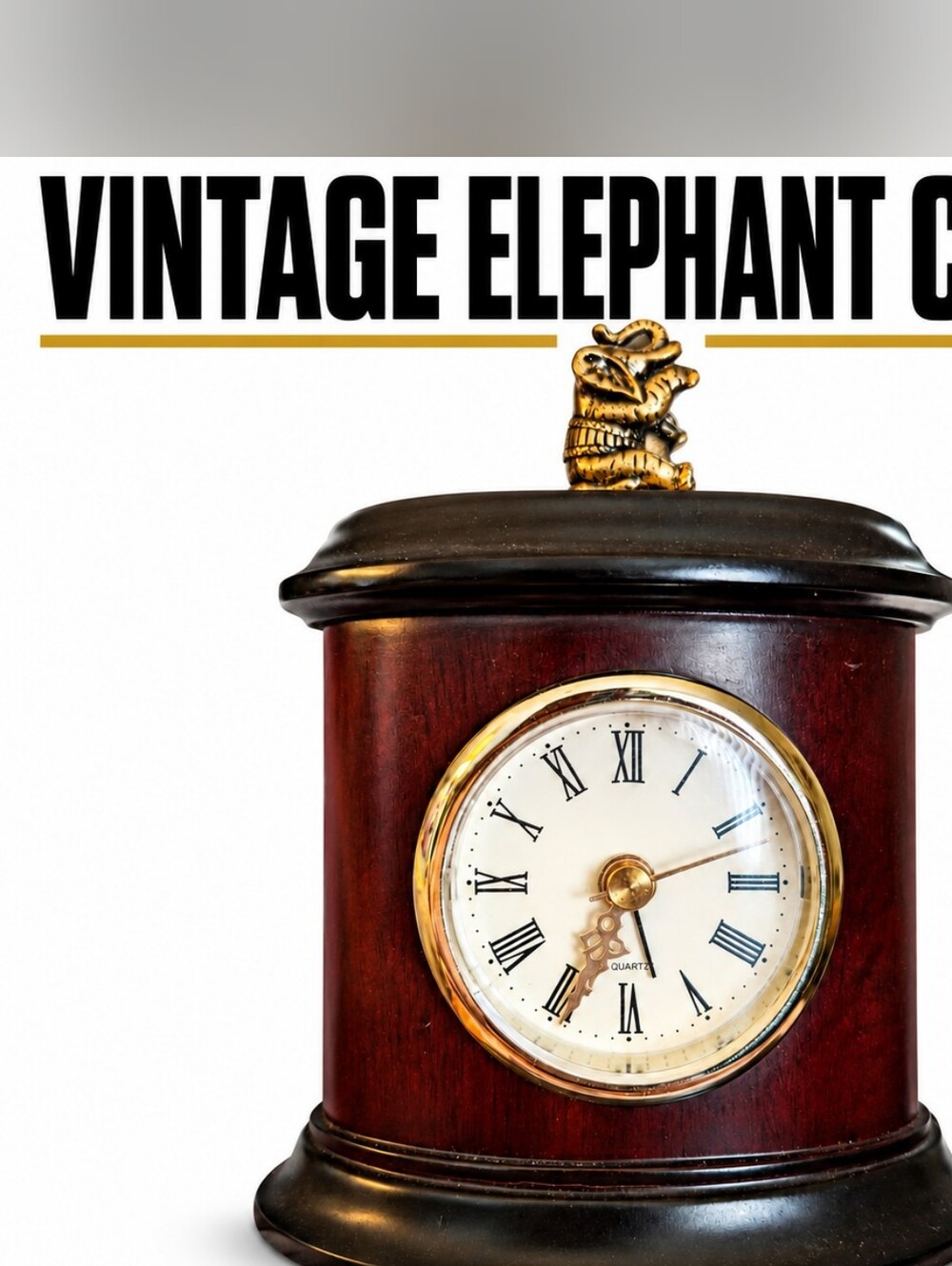 Vintage 2002 Bombay Company Mantel Clock Elephant Finial Quartz 14HKN